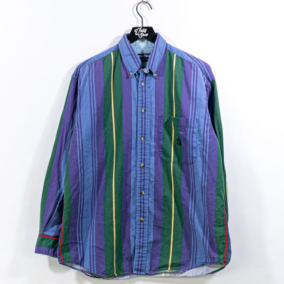 Nautica Multicolor Striped Button Down Shirt Medium VTG Hip Hop - Picture 1 of 7